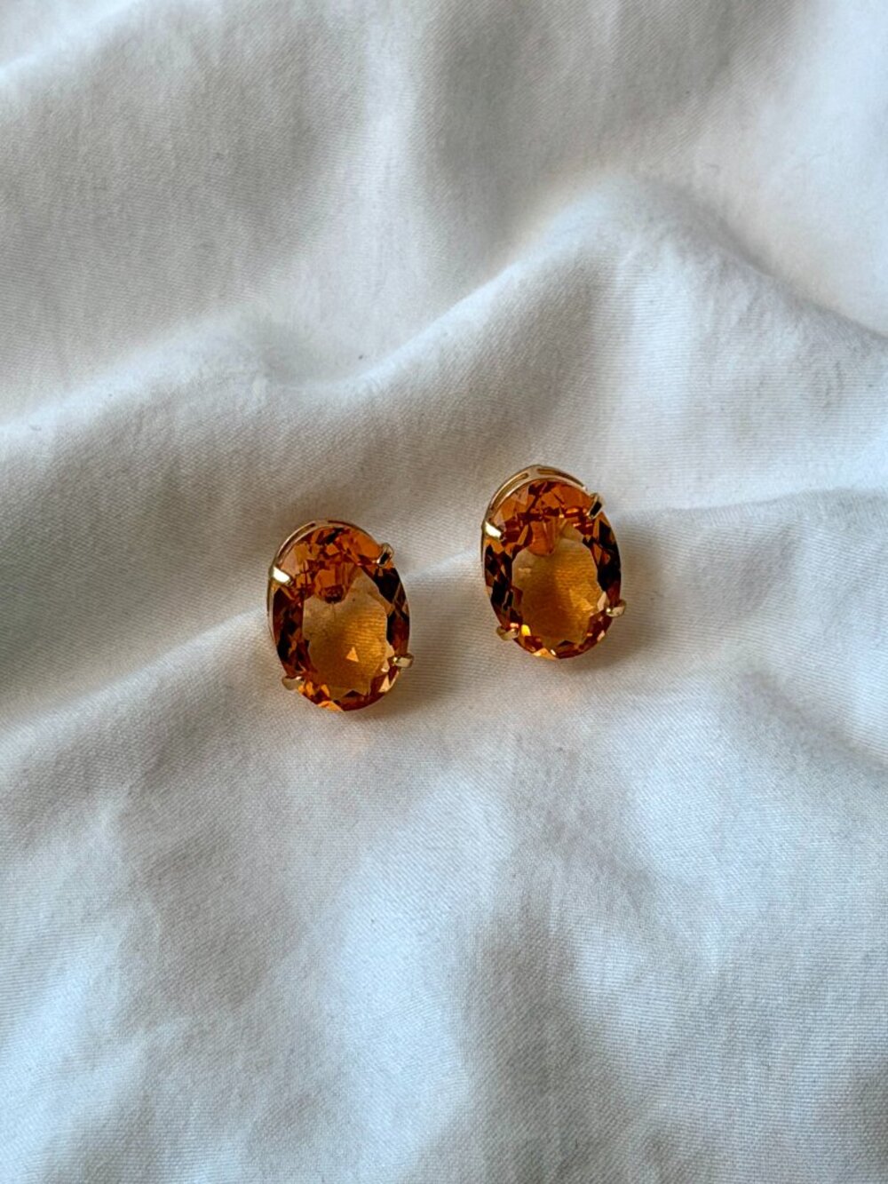 Oval Stone Earrings - 18k Gold Plated - Reconstituted Imperial Topaz